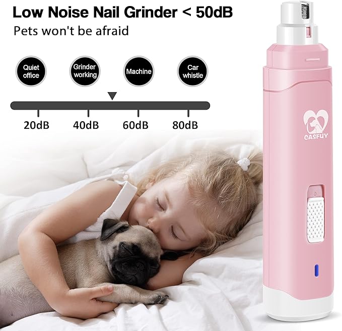 Casfuy Dog Nail Grinder Upgraded - Professional 2-Speed Electric Rechargeable Pet Nail Trimmer Painless Paws Grooming & Smoothing for Small Medium Large Dogs & Cats