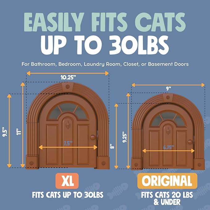 Cat Door Interior Door - Meow Manor Extra Large Pet Door, 10.25 x 11 No-Flap Cat Door Interior Door for Cats up to 30 lbs, Easy DIY Setup, Secured Installation in Minutes, No Training Needed
