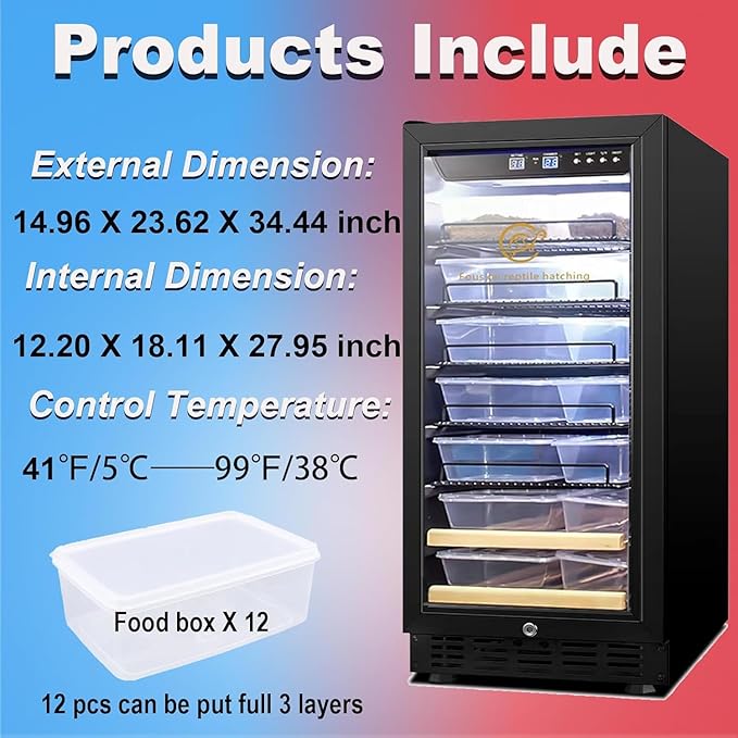 95L Large Reptile Automatic Incubator Cooling and Heating 41℉ to 100℉ 110V Reptile Egg Mute Hatchery Work for Reptiles