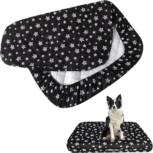 Dog Bed Covers Replacement Washable Pet Hair Easy to Remove, Waterproof Dog Bed Covers Noiseless Quilted, Pet Bed Cover Lovely Black Star Print, Puppy Bed Cover 29x41 Inches, for Dog/ Cat, Cover Only