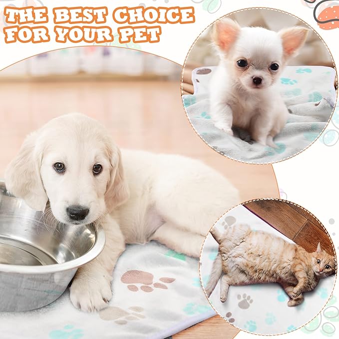 4 Pcs Pet Blanket Dog Puppy Blanket Paw Print Fleece Blanket for Small Medium Pet Dog Cat Warm Soft Sleep Mat Guinea Pig Cage Liners Blanket (Milky White,Small(24 x 16 Inch))