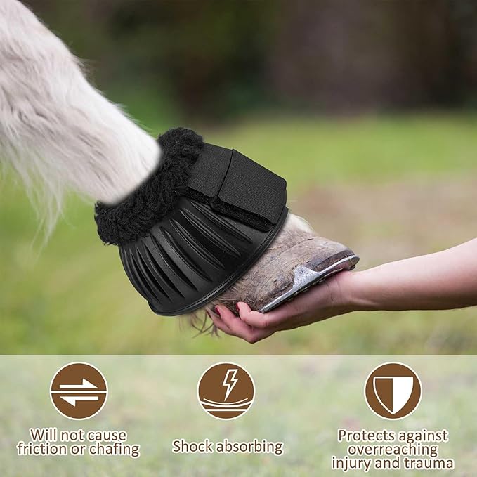 Abbylike 1 Pair Horse Bell Boots Protect Against Hoof Impact Trauma Rubber Bell Boots for Horses Black Horse Boots Horse Care Boots for Turnout No Rub Design Comfort Quick Wrap Hook and Loop