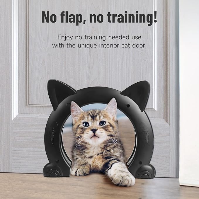 Cat Door Interior Door - No-Flap Cat Door for Interior Door, Cat Door Interior Door for Cats Up to 21 lbs, Easy DIY Setup, Secured Installation in Minutes, No Training Needed