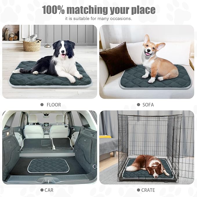 furrybaby Dog Bed Mat Flat Crate Mat with Anti-Slip Bottom Machine Washable Pet Kennel Pad for Dog Sleeping (S 24x18'', Grey Mat)