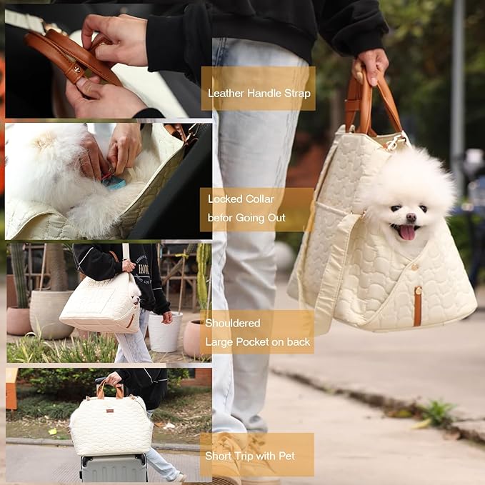 Small Dog Purse Carrier Bag Woman Cream Color,Trained Pets Handbag Totes