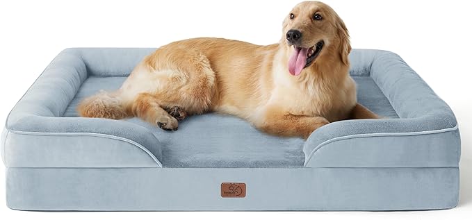 Bedsure Orthopedic Dog Bed for Extra Large Dogs - XL Plus Waterproof Dog Sofa Beds, Supportive Foam Pet Couch Bed with Removable Washable Cover, Waterproof Lining and Nonskid Bottom, Light Blue