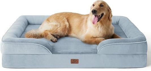 Bedsure Orthopedic Dog Bed for Extra Large Dogs - XL Plus Waterproof Dog Sofa Beds, Supportive Foam Pet Couch Bed with Removable Washable Cover, Waterproof Lining and Nonskid Bottom, Light Blue