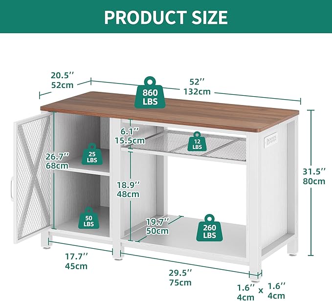 YITAHOME Heavy Duty 55-75 Gallon Aquarium Stand with Power Outlets, Cabinet for Fish Tank Accessories Storage - Metal Fish Tank Stand Suitable for Fish Tank, Turtle Tank, 880LBS Capacity, White