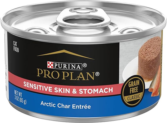 Purina Pro Plan Sensitive Skin and Stomach Cat Food Wet Pate, Sensitive Skin and Stomach Arctic Char Entree - (Pack of 24) 3 oz. Pull-Top Cans