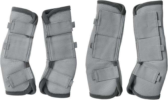 Fly Boots for Horses Set of 4, Breathable Comfy Mesh Horse Leggings Reduce Stomping, Hoof Stress, and Leg Fatigue Grey Pony