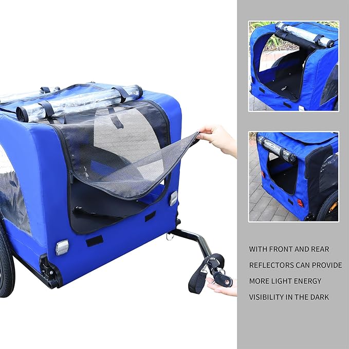 Pet Bike Trailer Folding Pet Carrier Wagon with Folding Frame and 16 Inch Wheels Carrier Folding Pet Carrier Wagon for Small Medium Large Size Dogs Blue