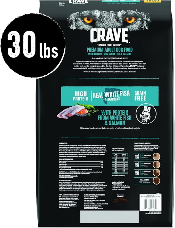 CRAVE Grain Free High Protein Adult Dry Dog Food, White Fish & Salmon, 30 lb. Bag