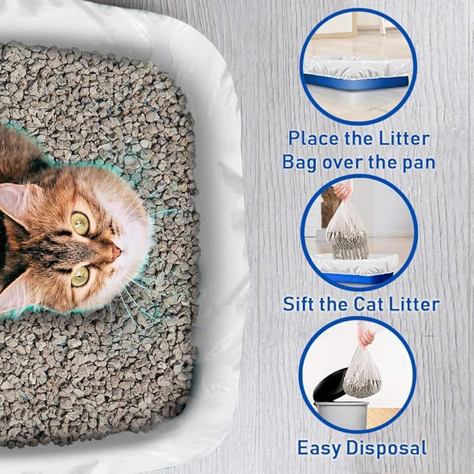 Alfapet Kitty Cat Pan Disposable, Elastic Sifting Liners- 15-Pack + 3 Solid Transfer Liner -For Large, X-Large, Giant, Extra-Giant Size Litter Boxes- With Easy Fit Sta-Put Technology (15 Count)