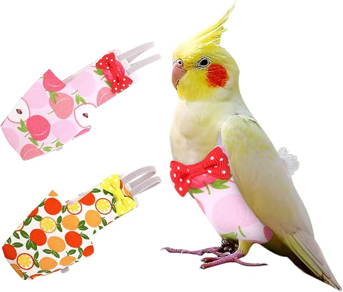 Bird Diaper Parrot Washable Diapers, Parrot Flight Suit, Reusable Nappies for Parakeet Cockatiel Mini Macaw Budgie Canary 2 Pcs