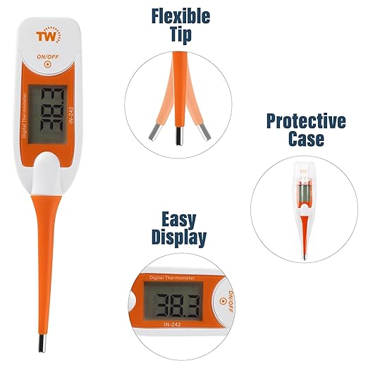 Premium Pet Thermometer for Dogs and Cats Animal Owners of Dog Puppy Cat Horse Equine Flexible Digital Rectal Temperature Dog Thermometer Probe with Vets Veterinary Hobdays Chart