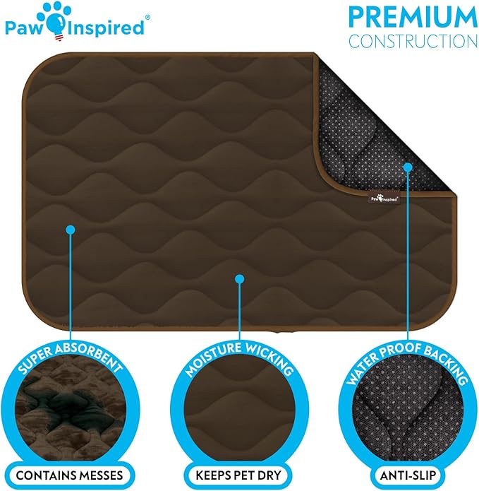 Paw Inspired Washable Padded Crate Mats for Dogs | 29” x 18” Pad, Fits 30-inch Kennels | Leakproof, Waterproof Bottom, Plush Pet Beds (Dark Brown)