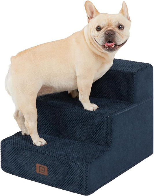 EHEYCIGA Dog Stairs for Small Dogs 13.5" H, 3-Step Dog Steps for Couch Sofa and Chair, Pet Steps for Small Dogs and Cats, Non-Slip Balanced Dog Indoor Ramp, Navy Blue