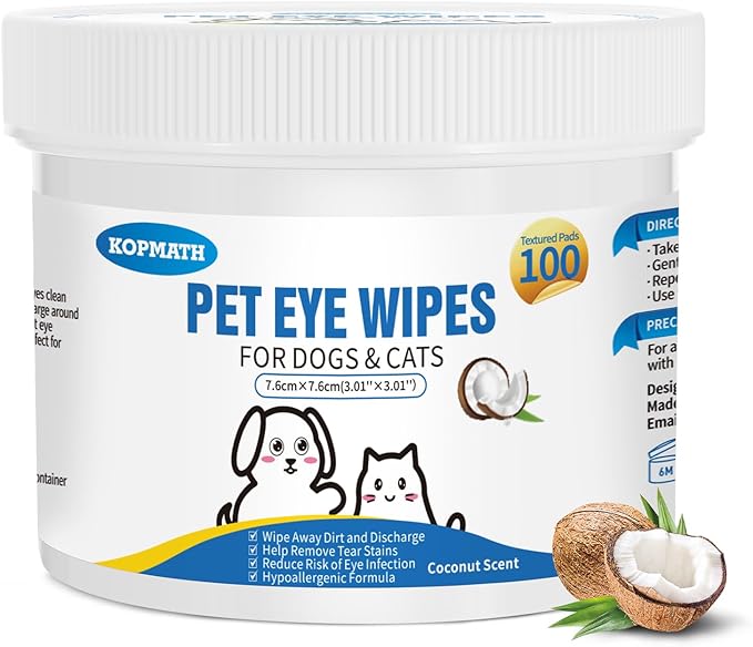 Dog Eye Wipes, Tear Stain Remover for Dogs, Big & Thick Cat Eye Wipes for Dogs, Mild Ingredient,Texturized & Presoaked Pet Eye Cleaner Pad for Discharge Crust Booger,100 Ct, Coconut Scent