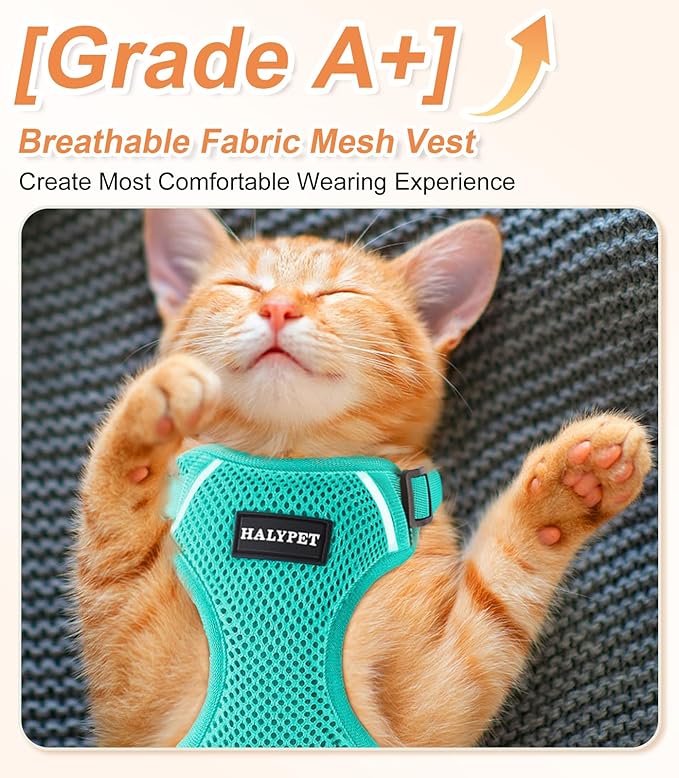 Cat Harness and Leash Set [ MAX Safety Third Generation ] Escape Proof Soft Adjustable Cat Leash Breathable Comfortable Vest Easy to Wear Kitten Harness for Outdoor Walking