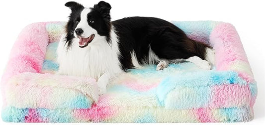 Bedsure Orthopedic Dog Bed for Large Dogs - Big Calming WashableDog Sofa Beds Large, Supportive Foam Pet Couch Bed with Removable Washable Cover, Waterproof Lining and Nonskid Bottom, Multi Color