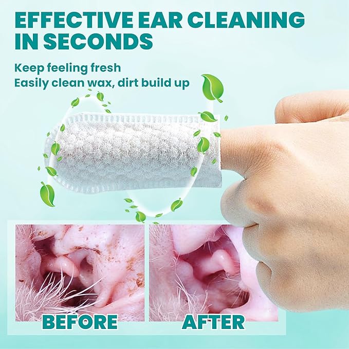 Wider Ear Cleaner Finger Wipes 60 Counts, Dog Ear Cleaner, Grooming Kit Care for Dogs and Cats,Otic Cleaning Pads, Remove Wax, Dirt & Stop Smelly, Itchy, Non-Irritating, Mint Scent