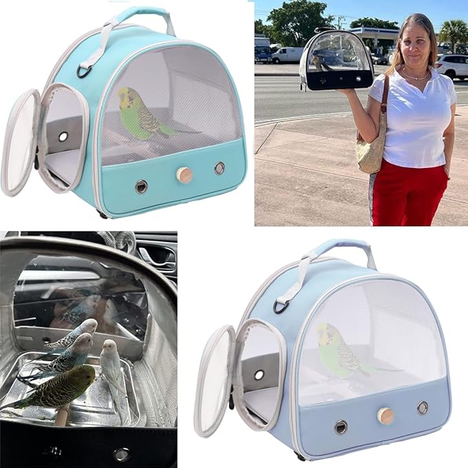 Bird Carrier, Portable Small Bird Parrot Parakeet Carrier with Standing Perch and Soft Mat (NO Tray), Side Access Window Collapsible