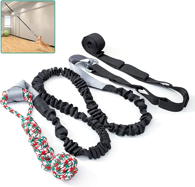 Outdoor Bungee Tug Toy，Dog Toy Hanging, Interactive Exercise Play Cord & Tether with Chew Rope Toy for Large Breed Puppies & Small Dog adult (Black)