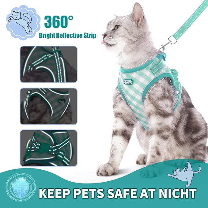 Supet Cat Harness and Leash Set for Walking and Small Dog Soft Mesh Plaid Harness Adjustable Vest with Reflective Strap Comfort Fit for Pet Kitten Puppy Rabbit