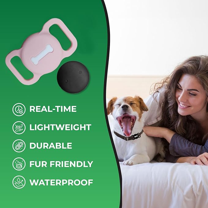 Smart Pet Tracker, Dog Tracker with Black Collar Holder, Smart Tag for Seamless Location Tracking, Work with Find My (Pink)