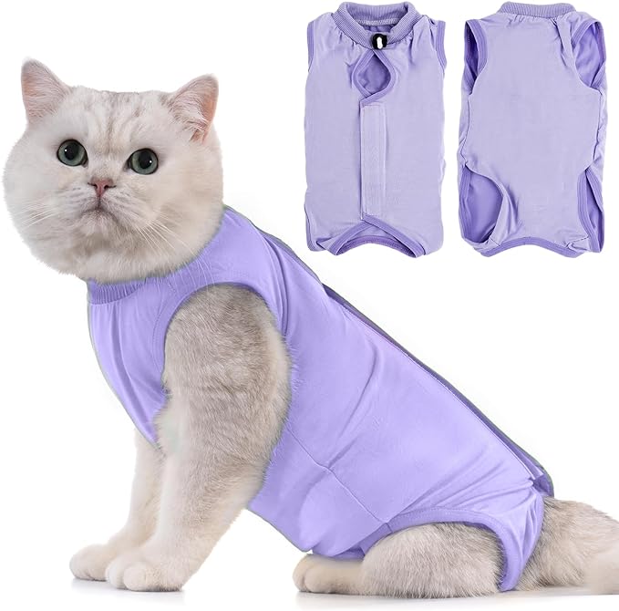 Avont Cat Recovery Suit - Kitten Onesie for Cats After Surgery, Cone of Shame Alternative Surgical Spay Suit for Female Cat, Post-Surgery or Skin Diseases Protection -Purple(L)