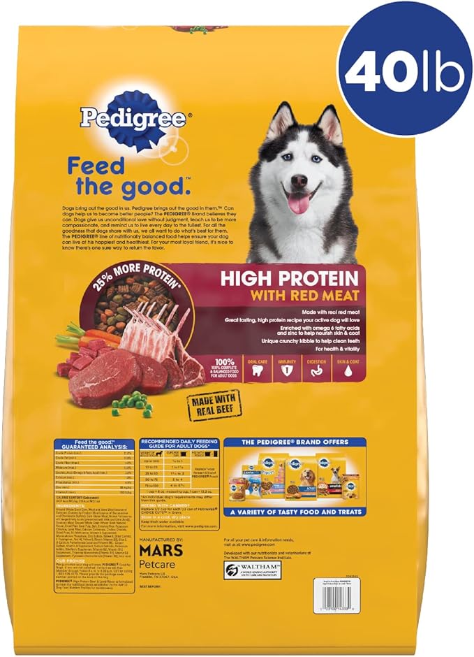 Pedigree High Protein Adult Dry Dog Food Beef and Lamb Flavor Dog Kibble, 40 lb. Bag
