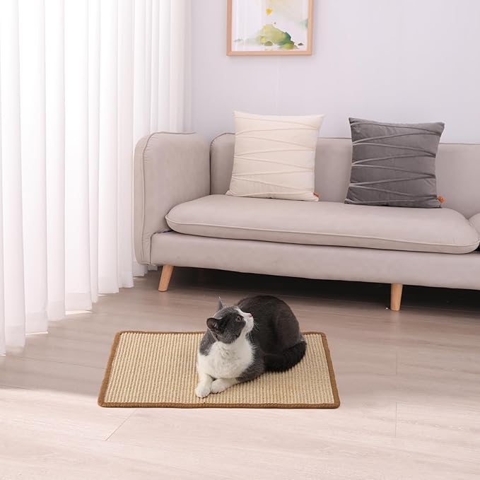 FUKUMARU Cat Scratcher Mat, 23.6 X 15.7 Inch Natural Sisal Cat Scratch Mats, Horizontal Cat Floor Scratching Pad Rug, Protect Couch and Carpets