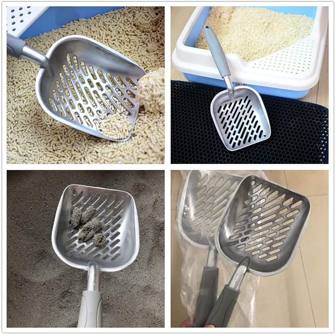 Metal Cat Litter Scoop Hollow-Out Cat Scooper Pet Poo Shovel Kit Pet Reptile Terrarium Bedding Litter Cleaner Scoop Kitty Cat Litter Scooper Sifter (Gray)