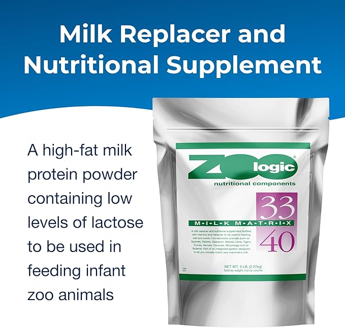 Pet-Ag Zoologic Milk Matrix 33/40 - 5 lb - Milk Protein Powder for Wild & Exotic Non-Domestic Animals