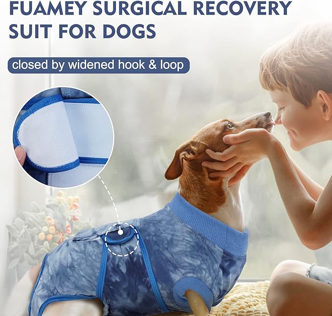 FUAMEY Recovery Suit for Dogs After Surgery,Soft Breathable Dog Bodysuit E-Collar & Cone Alternative Surgical Suit,Male Female Dog Neuter Spay Suits Anti Licking Wounds Onesie Blue Tie Dye L
