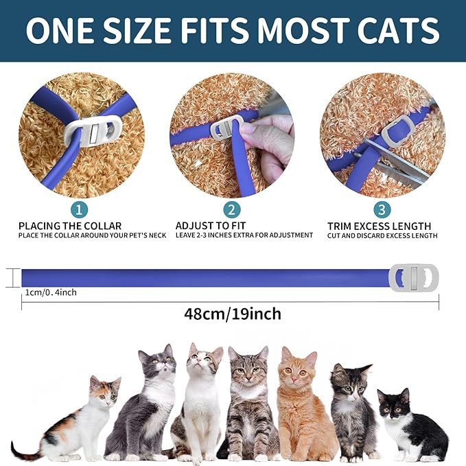 VICSOM 4 Pack Cat Flea Collar - Adjustable, Waterproof Flea and Tick Prevention for Cats and Kittens - 32 Months Protection - Flea and Tick Treatment - Blue