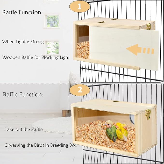 ShuRung Parakeet Nesting Box Cockatiel Nesting Box Bird Nest Bird Breeding Box House Wooden Acrylic Transparent Bird Box with Detachable Wooden Board for Lovebirds Cockatiel Budgie Conure Parrot