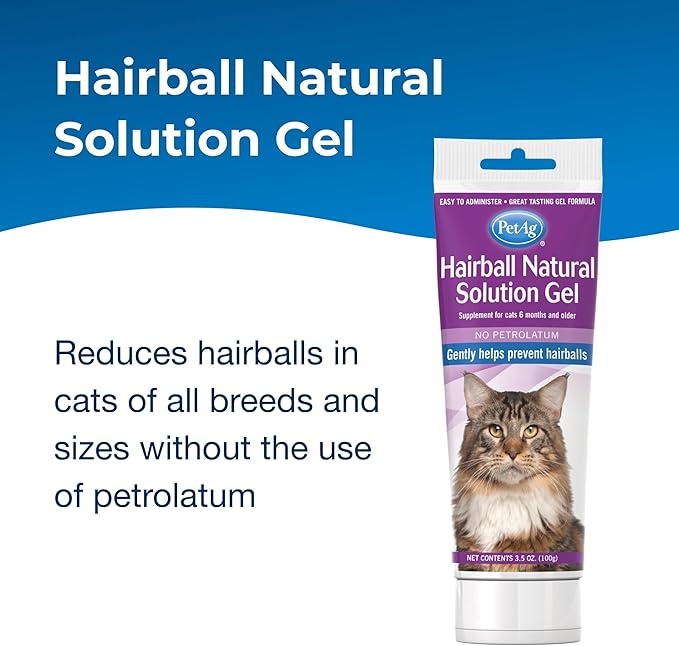 PetAg Hairball Natural Solution Gel Supplement for Cats - 3.5 oz, Pack of 2 - Helps Prevent and Reduce Hairballs in Cats 6 Months and Older - Petrolatum Free