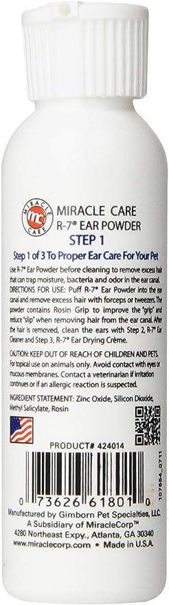 Ear Powder Step 1, 12 Grams, Dog Ear Infection Treatment, Cat & Dog Ear Cleaner Powder for dirt removal