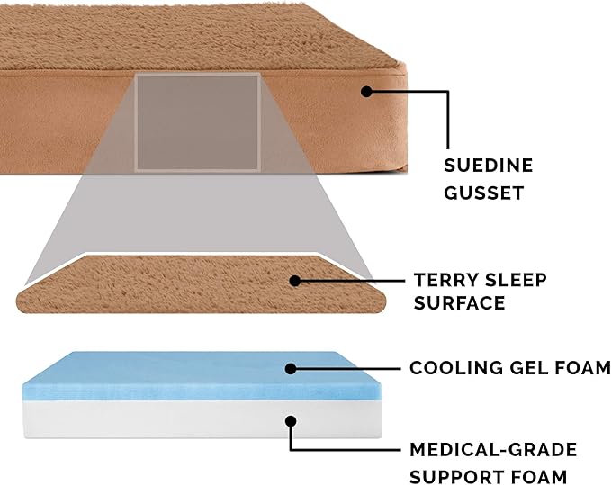 Furhaven Cooling Gel Dog Bed for Small Dogs w/ Removable Washable Cover, For Dogs Up to 20 lbs - Terry & Suede Mattress - Camel, Small