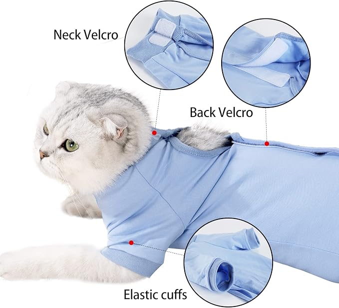 Cat Surgical Recovery Suit Professional for Male Female Dog Abdominal Wounds Cone E-Collar Alternative, Anti-Licking Or Skin Diseases Pet Surgical Recovery Pajama Suit, Soft Fabric Onesie for Cats