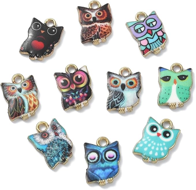 LiQunSweet 30 Pcs 10 Styles Printed Halloween Bird Charms Mixed Shape Owl Charms for DIY Embellishments Crafts Decoration Supplies