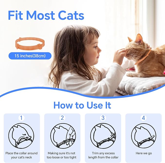 4 Pack Calming Collar for Cats Glow in The Dark, Cat Calming Collar Anti Anxiety Aggression Stress Pheromone Collar for Cats with 60 Days Long-Lasting Effect, Adjustable for Most Cat