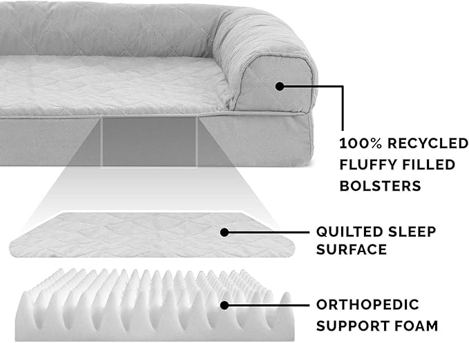 Furhaven Orthopedic Dog Bed for Large Dogs w/ Removable Bolsters & Washable Cover, For Dogs Up to 95 lbs - Quilted Sofa - Silver Gray, Jumbo/XL