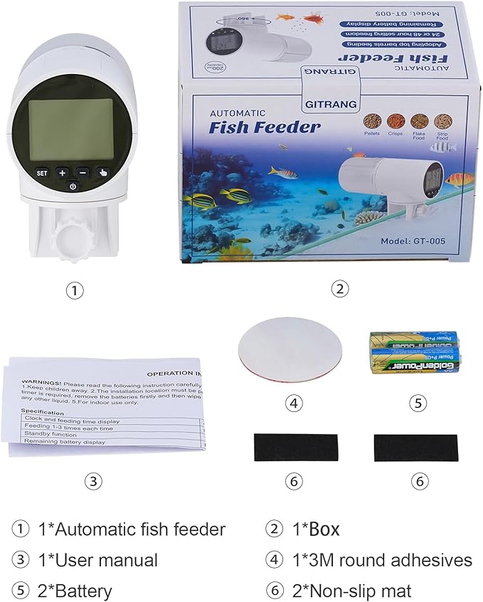 Automatic Fish Feeding Machine, Suitable for Aquarium or Fish Tank, Weekend and Holiday Display Battery Powered Fish Food Moisture-Proof Goldfish Turtle Food Distribution Machine,200ml Large Capacity