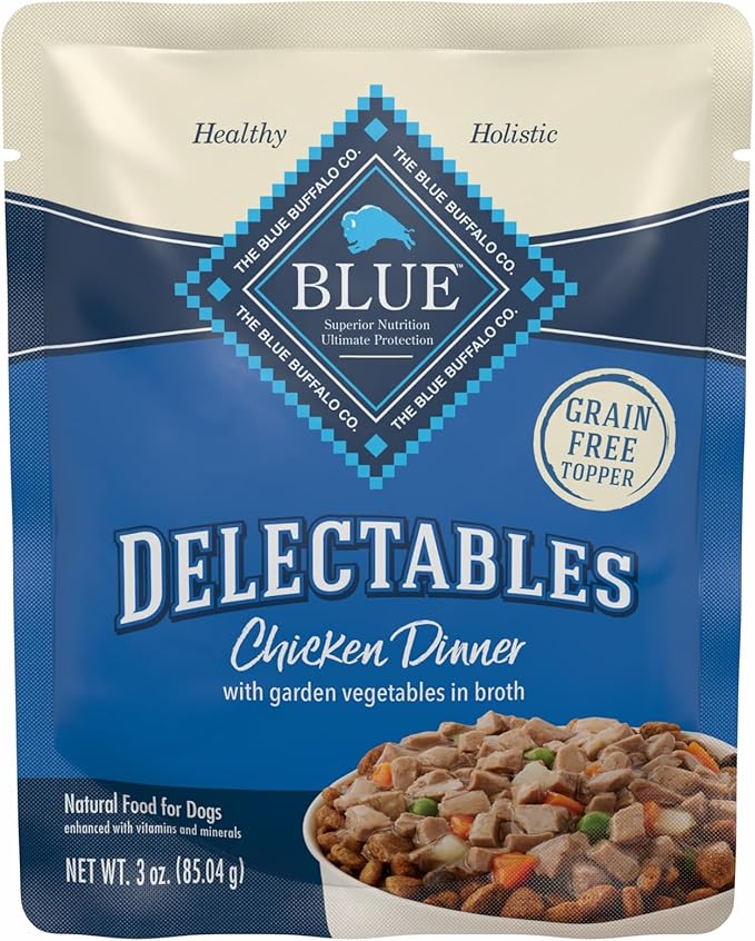 Blue Buffalo Delectables Natural Wet Dog Food Toppers, Tasty Chicken Cuts in Gravy, 3-oz. (24 Pouches)