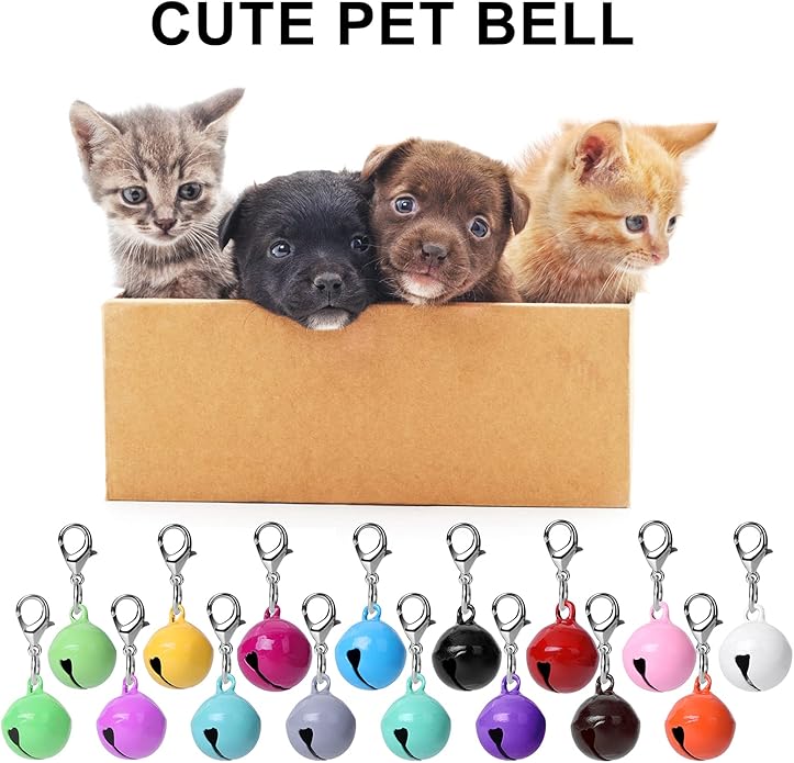 16 Pcs Cat Dog Collar Bells, Jingle Bell for Cat Collar, Dog Collar Charms, Colourful Pet Small Bells with Clasps, Pet Collar Accessories, Festival Party DIY Crafts Decoration