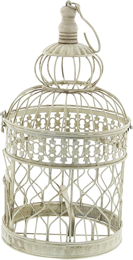 Deco 79 Metal Round Birdcage with Latch Lock Closure and Hanging Hook, Set of 2 22", 18"H, Cream