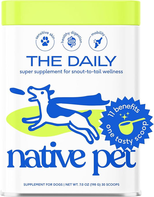 Native Pet The Daily Dog Supplement - 11 in 1 Dog Multivitamin for Dog Health - Tasty Scoop with Dog Vitamins and Supplements - Super Multi Vitamin for Dog, Pet Health - 12 Active Ingredients (7 oz.)