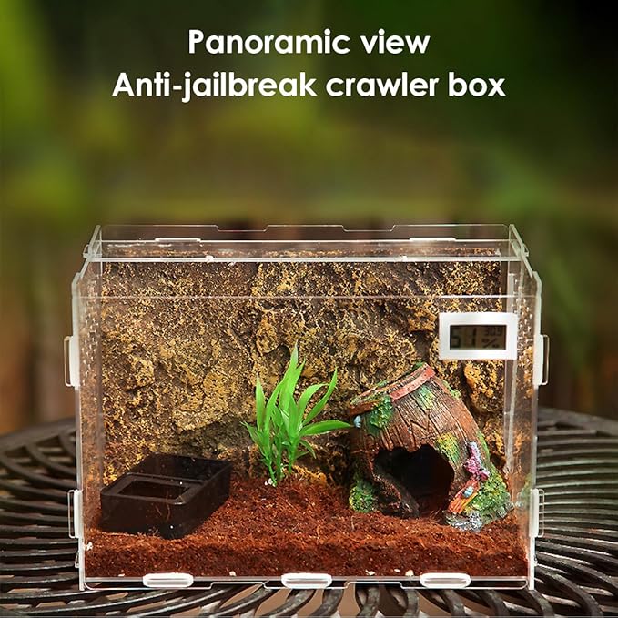 Reptile Breeding Box, Transparent Acrylic Reptile Box Pet Breeding Cage Hatching Container House for Lizard Snakes Geckos